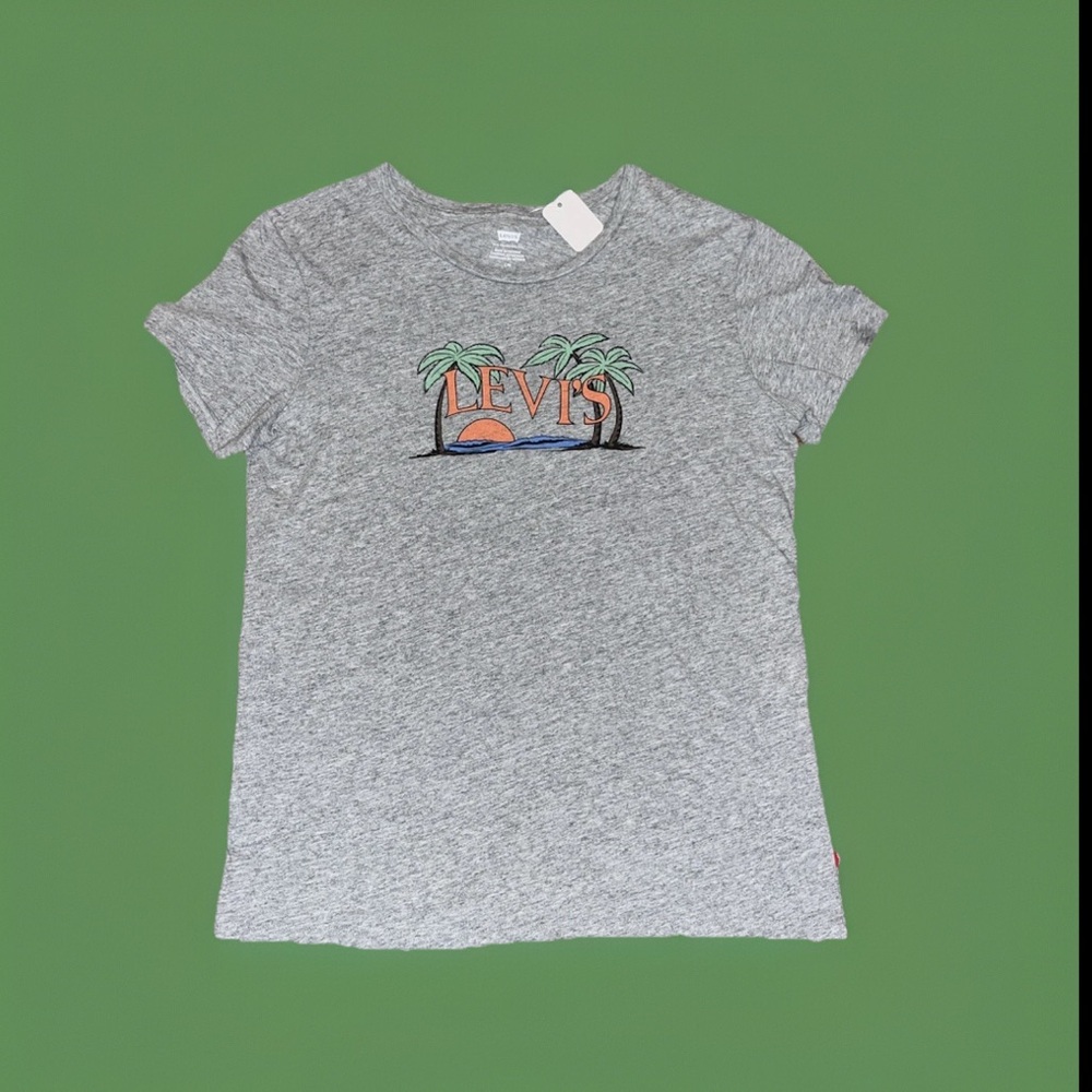 Levi's Shirt Women's Gray Paradise Spell Out Graphic Tee Short Sleeve Top